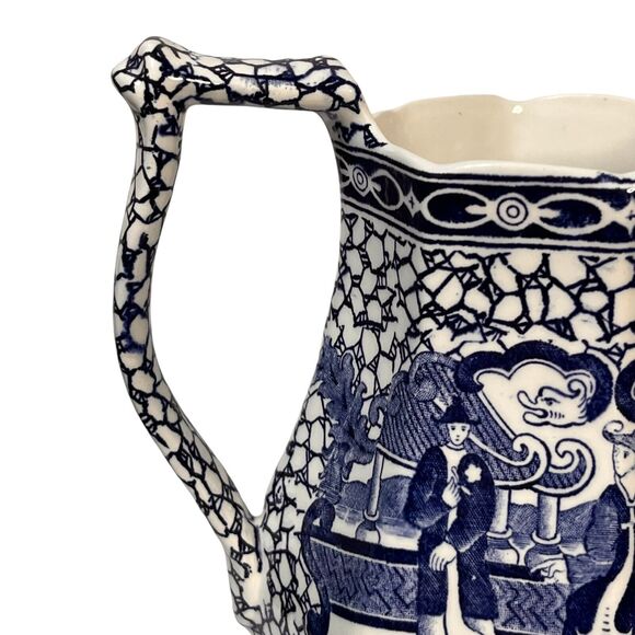 Vtg English William Adams Double Sided Blue & White Pottery Pitcher Oriental - Picture 7 of 12